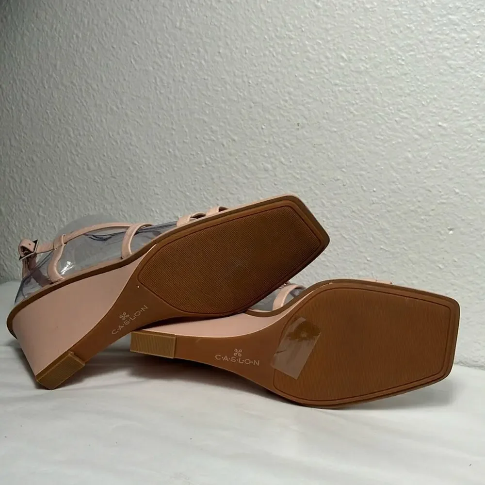 Caslon Paola wedge nude blush strappy square‎ toe prom formal sandal summer 10